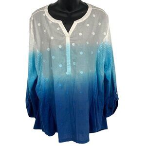 Chicos Women Ombré Blue White Top Size 3 Large Polka Dot Tunic Top Blouse New